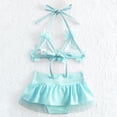 thumbnail image 4 of Xudanell Baby Girl Flower Swimsuit 3Pcs Halter Triangle Tops Ruffle Bottoms Sun Hat Bikini Set Bathing Suit Swimwear (Light Blue, 18-24 Months), 4 of 6