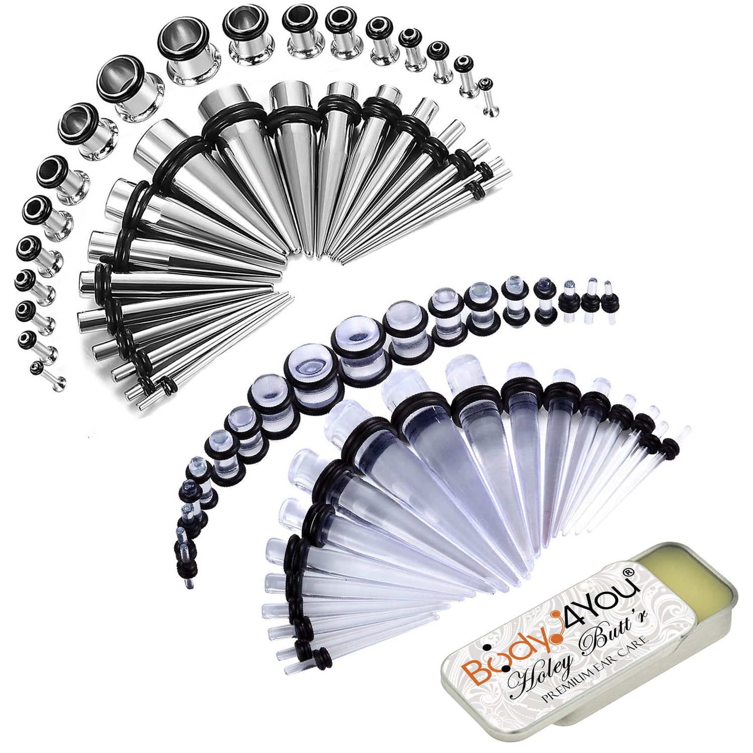 BodyJ4You BodyJ4You 73PC Gauges Kit Ear Stretching Balm 14G00G Clear