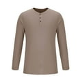 thumbnail image 4 of Iugvhana Mens 100% Cotton Henley Shirt Top Long Sleeve Solid Color Basic Button Up Pullover Shirts Round Neck T-Shirts Khaki XXXL, 4 of 5