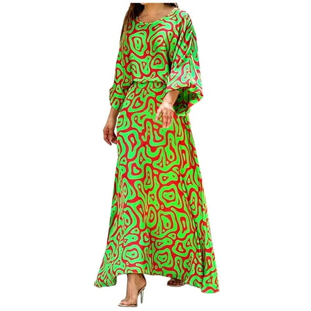 

Ziloco Plus Size Fashion Women Casual Printed Long Sleeve Round Neck Tops Long Dress Sets corsets Green XL