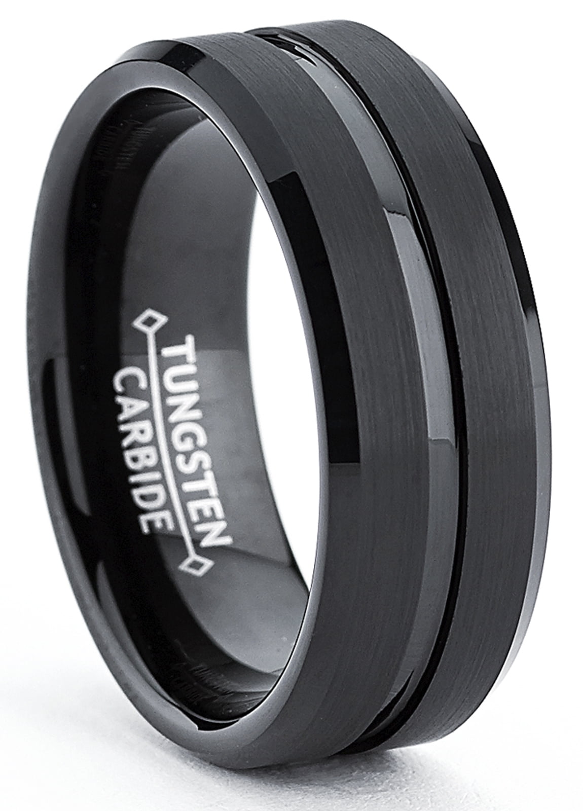 TITANIUM Matte Band Ring with Black Plated Beveled Edges size 13 in Gift Box 