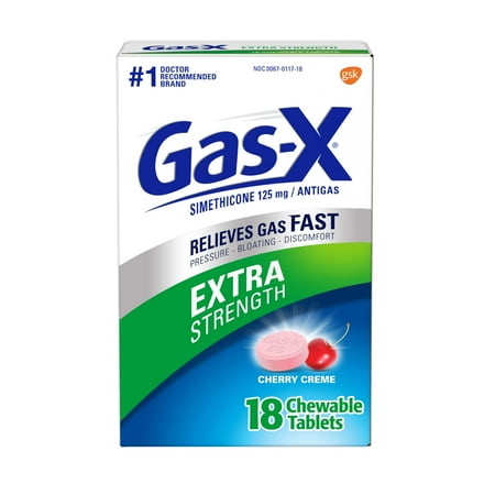 Creme Chewables - Gas-X Extra Strength Gas Relief Chewable Tablets, Cherry Creme, 18 Count
