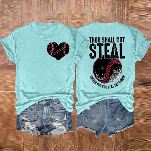 Fiudx Camisetas para Mujer Camiseta de Manga Corta con Cuello Redondo y Estampado de Doble Cara de Béisbol Informal a La Moda para Mujer