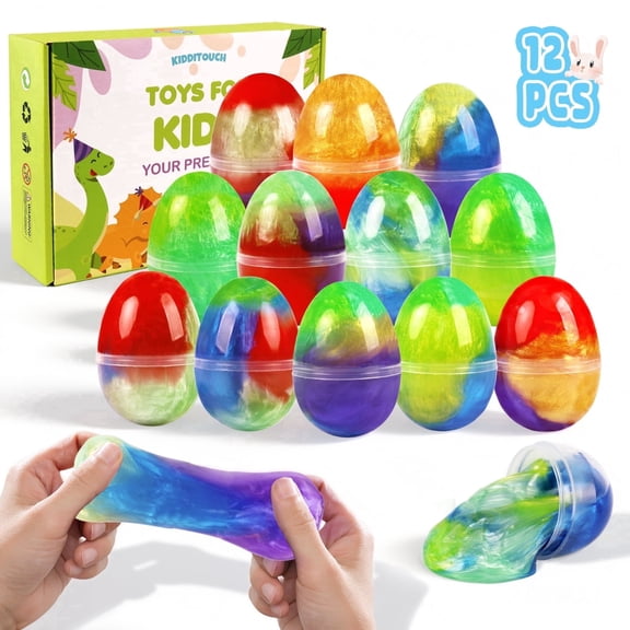 KiddiTouch 12 Pack Prefilled Easter Eggs with Galaxy Slime, Easter Basket Stuffers ,Stress Relief,Slime for Kids-Eggs Hunt