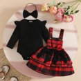 thumbnail image 2 of Newborn Baby Girls Ruffle Long Sleeve Ribbed Romper Top Bowknot Plaid Suspender Skirt Set For 0-18M Infant Girl Winter Dress Outfits, 2 of 10