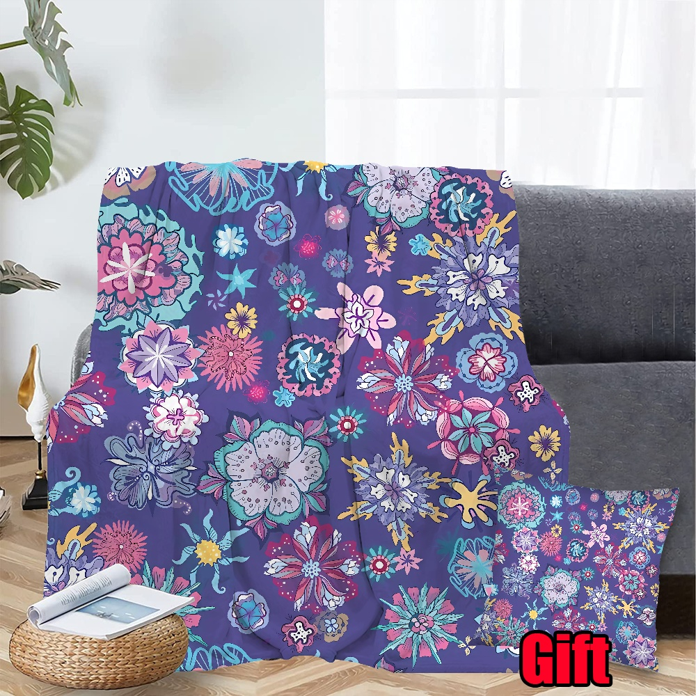 Vintage Floral Throws Blanket With Pillow Case For Office, Bed, Sofa