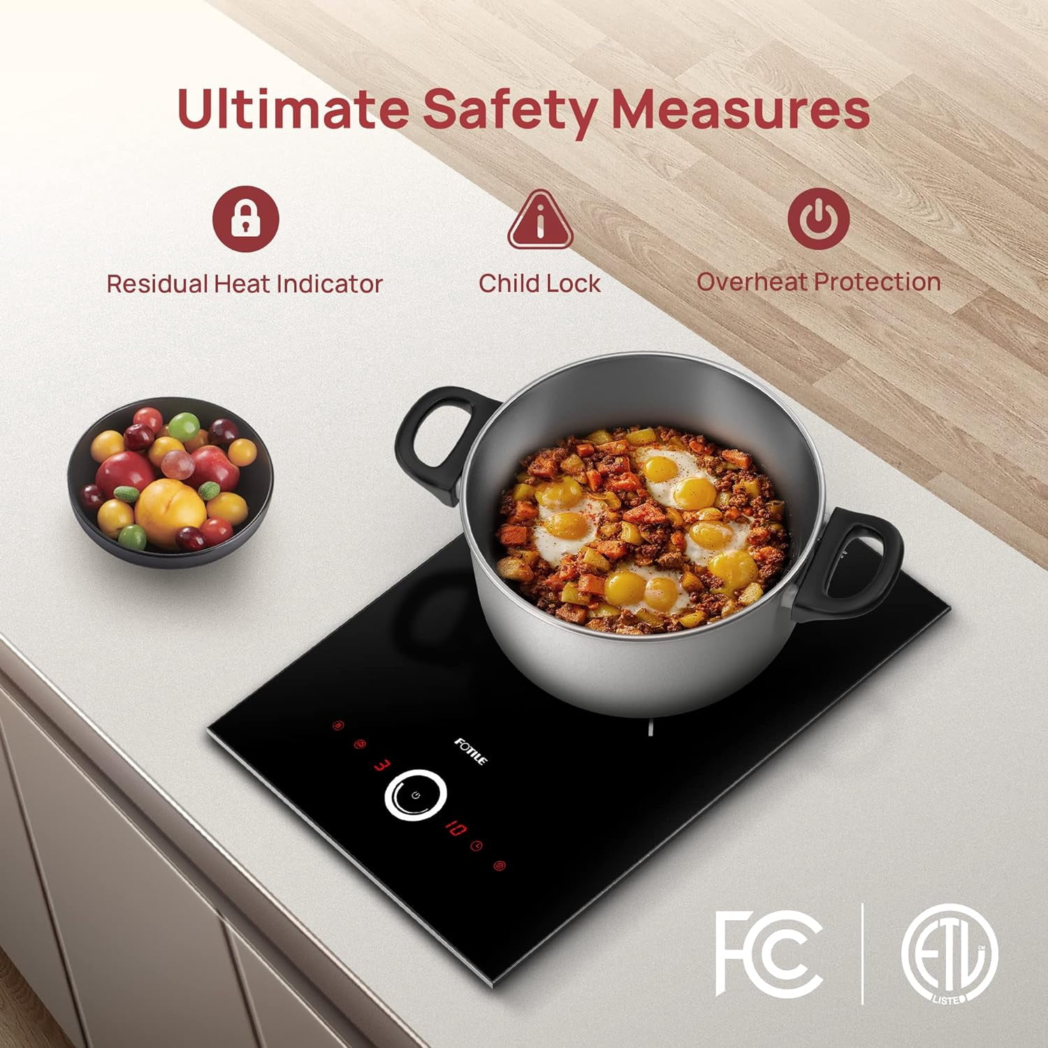 FOTILE 12 Inch Induction Cooktop with 3000W Output Power and 9 Power Levels