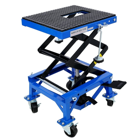 Hydraulic Motorcycle Scissor Jack Lift Foot Step Wheels for Small Dirt Bikes,300 lbs,Blue