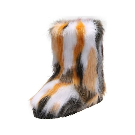

Bellella Womens Mid-Calf Boot Pull On Winter Shoes Round Toe Booties Warm Plush Lining Boots Work Outdoor Yellow 8