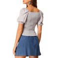 thumbnail image 3 of Allegra K Women's Floral Square Neck Puff Sleeve Smocked Crop Blouse Top, 3 of 6
