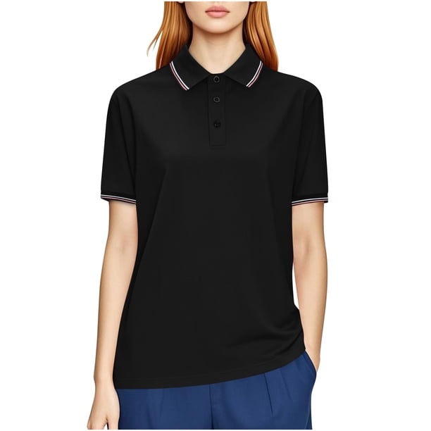 Negro Camisa de Manga Corta Mujeres Sólido Deportes Solapa Camisa Seca, Unisex Manga Corta Ropa de Trabajo Superior para Ocasional