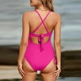 thumbnail image 4 of Penkiiy Womens One Piece Ribbed Swimsuits Tummy Control V Neck High Waisted Bathing Suit Summer Beach Plus Size Ruffle Wrap Swimwear M Hot Pink, 4 of 5
