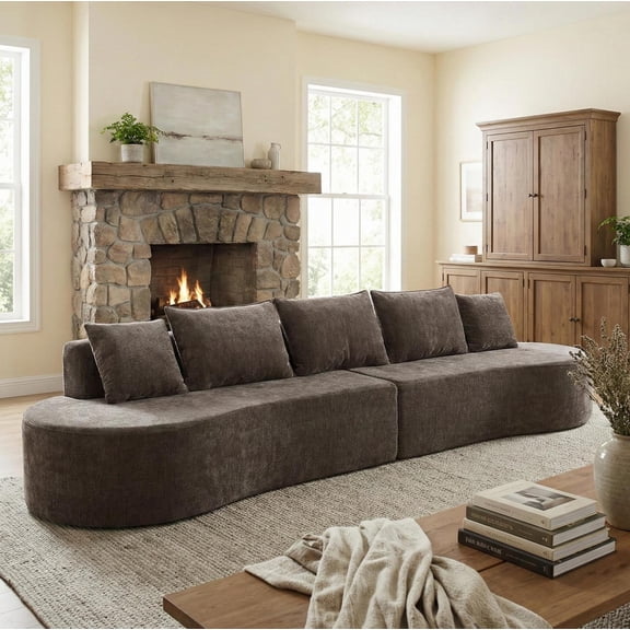 Christopher Knight Home 138.6" Modern Curved Modular Sectional Sofa with High Density, Light Brown
