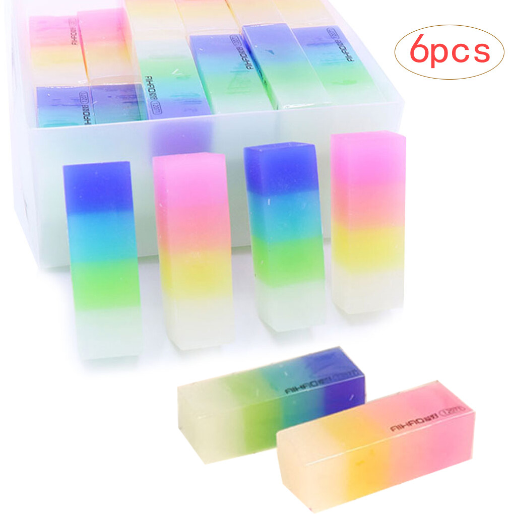 6pcs Erasers Rainbow Jelly Cute Office School Stationery Translucent