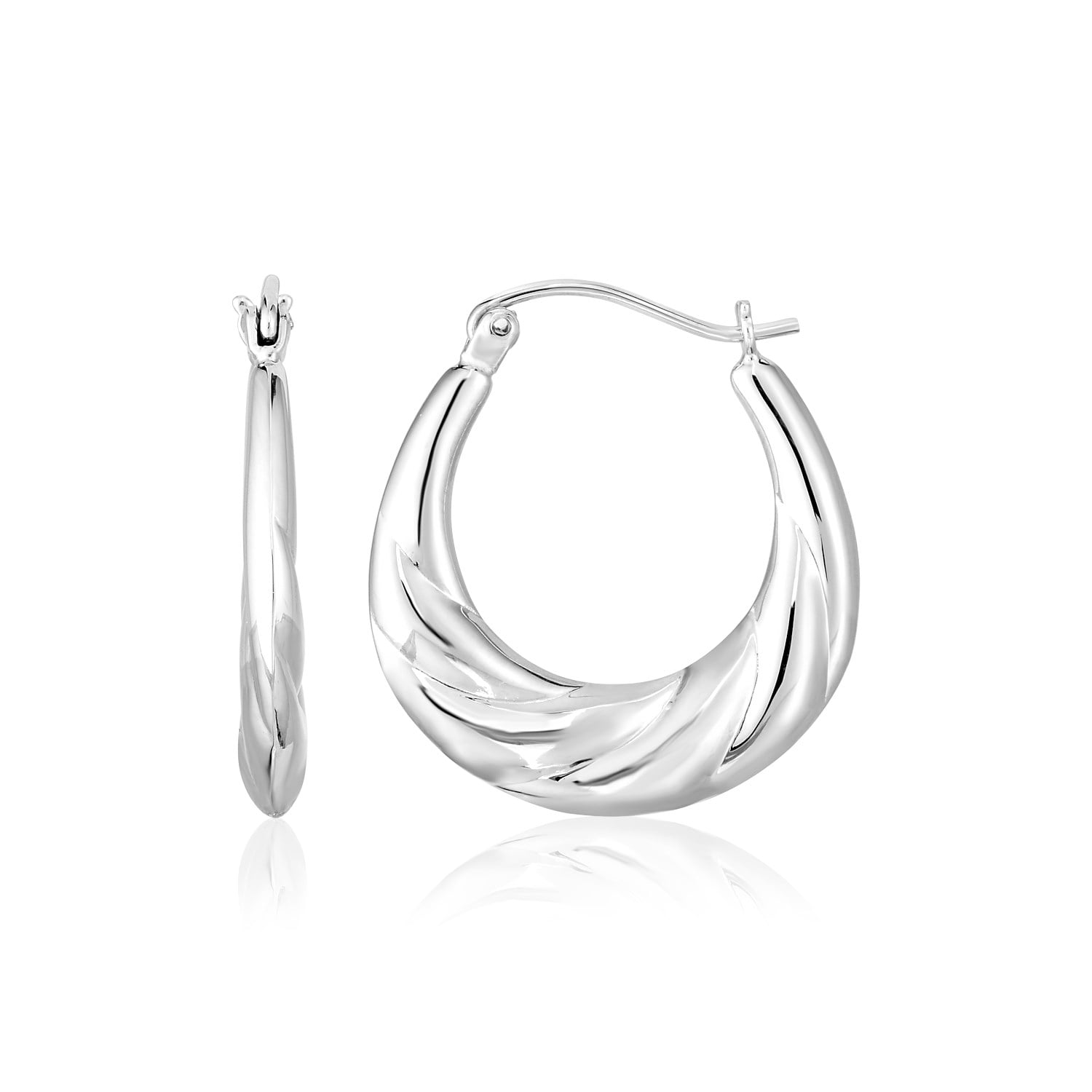 925 Sterling Silver Polished & Textured Twisted Hoop Earrings 