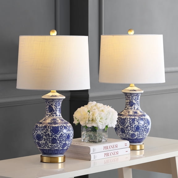 JONATHAN Y Jennifer 25.25" Ceramic/Metal LED Table Lamp, Blue/White (Set of 2), JYL1072A-SET2