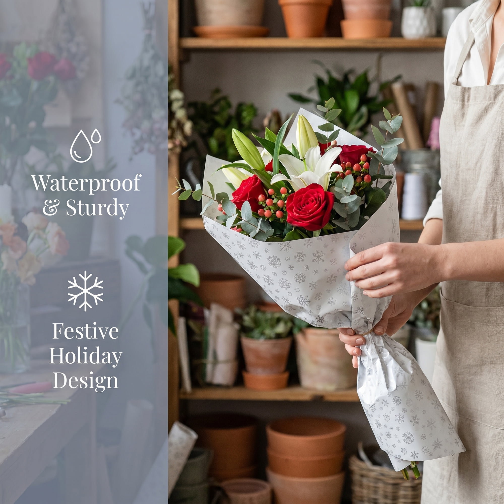 Unique Bargains Waterproof Matte Gift Wrap Paper for Bouquets Silver 22"x 22"