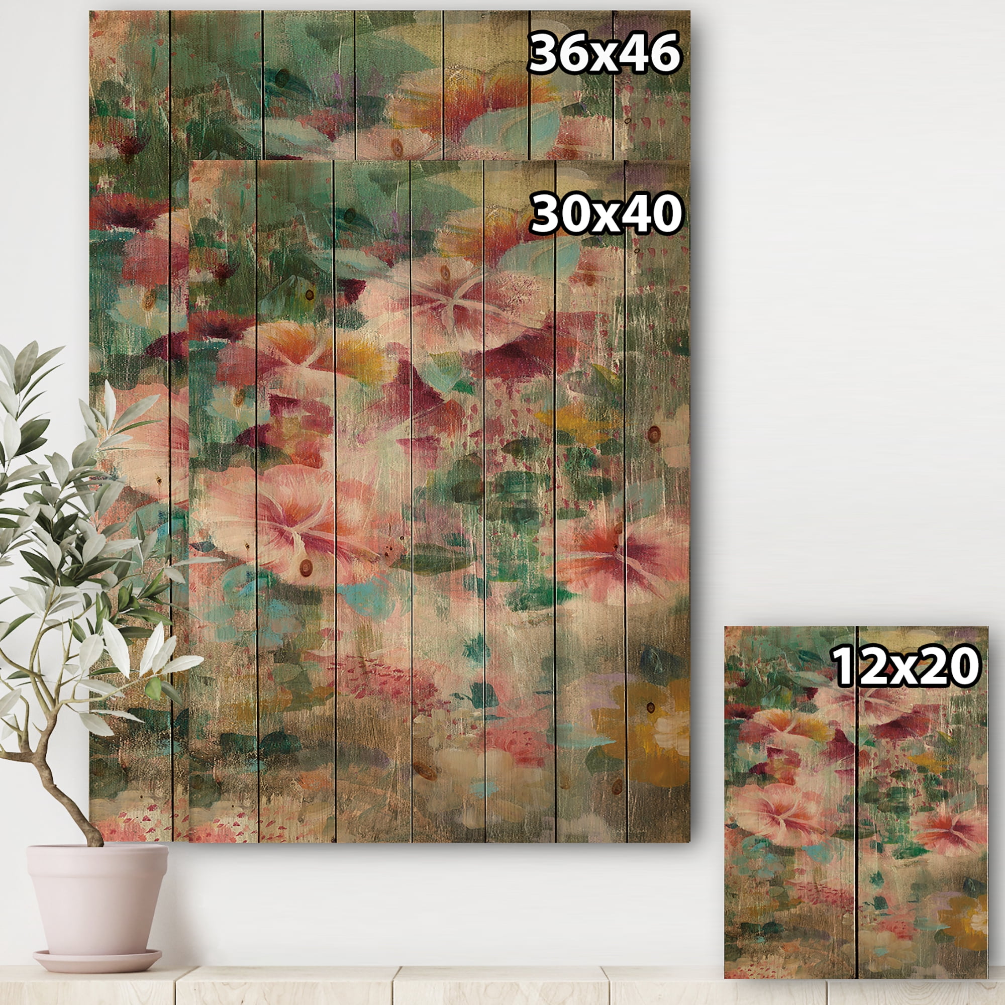 Designart 'Abstract Flower Shower III' Cabin & Lodge Print on Natural Pine Wood