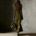 thumbnail image 4 of CharmCyan Long Sleeve Zipper Belted Maxi Dress for Women Slim Fit Stand Collar Side Slit Suede Look Elegant Casual Wear Army Green L, 4 of 4