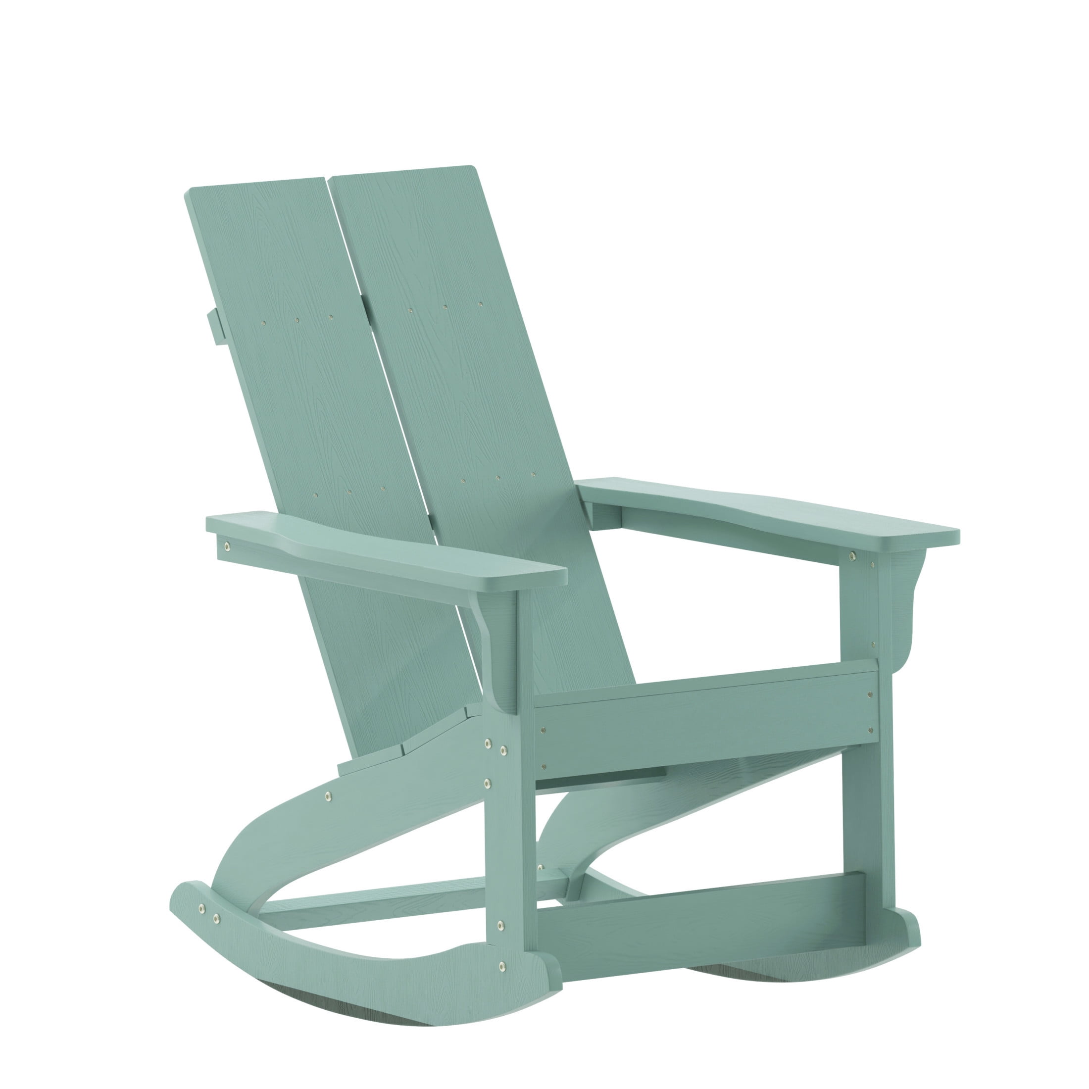 BizChair Modern Commercial Grade Poly Resin Wood Adirondack Rocking Chair - All Weather Sea Foam Polystyrene - Dual Slat Back - Stainless Steel Hardware