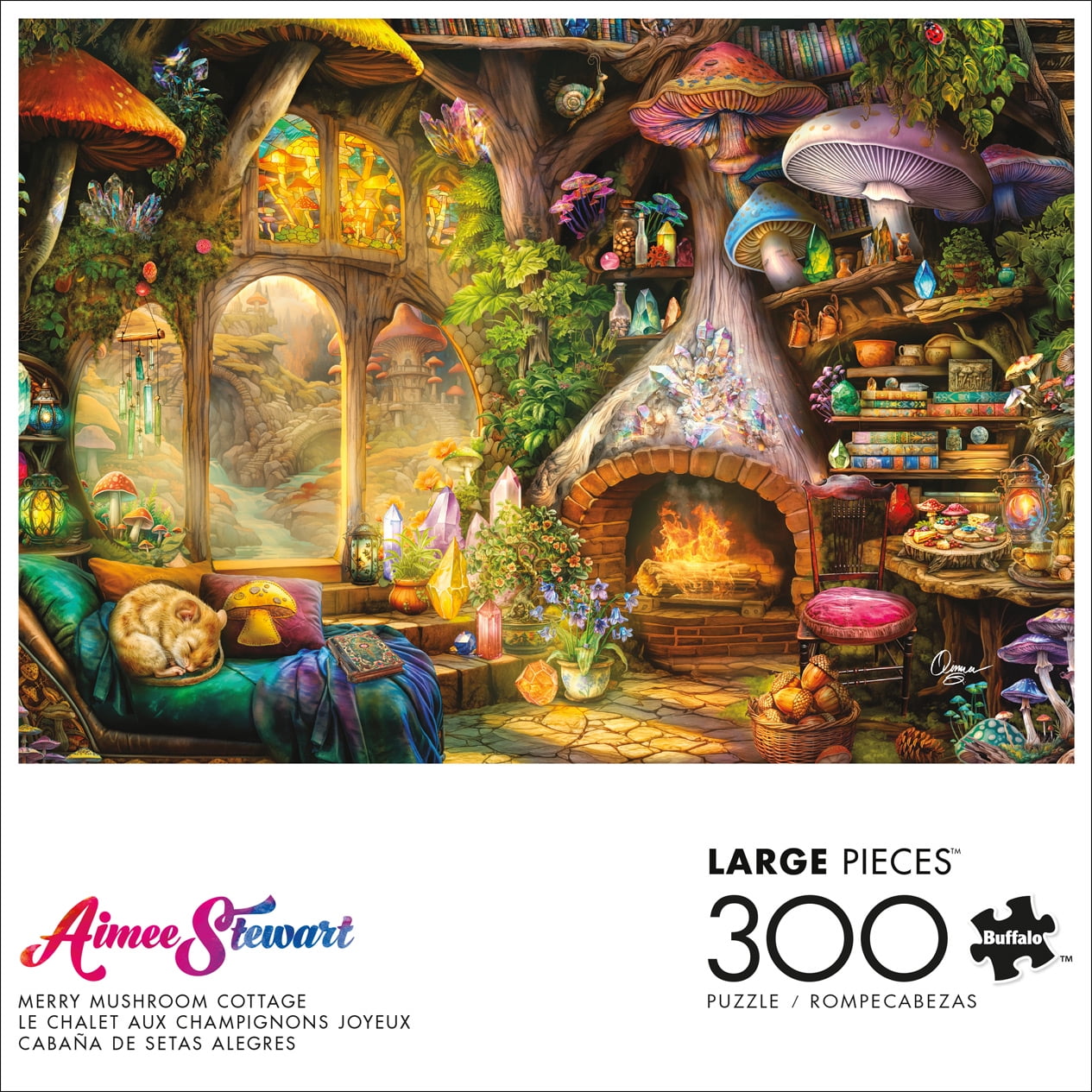 Buffalo Games Merry Mushroom Cottage 300-Piece 21.25 x 15-Inch Interlocking Jigsaw Puzzle for Adults Ages 14+