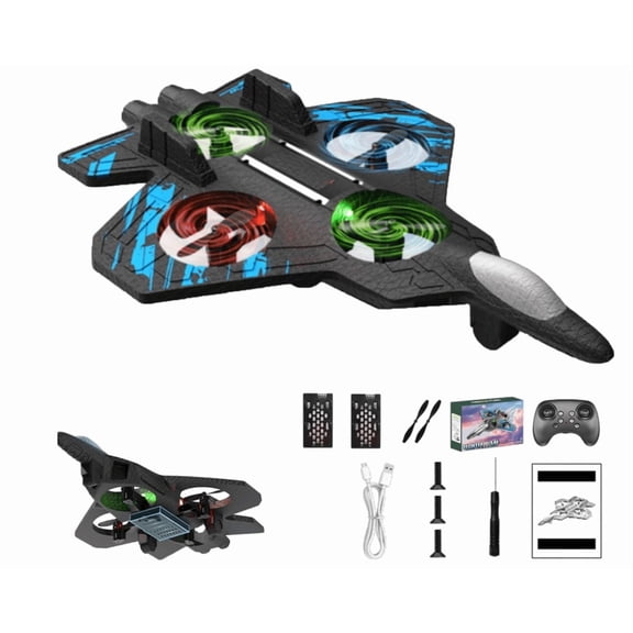 Rc Jet,Rc Stunt Fighter Jet Toy with 360° Flips & LED Lights, Christmas Remote Control Helicopter,Stunt Roll,Foam Remote Control Airplanes RC Planes for Adults (Blue|Dual Battery)