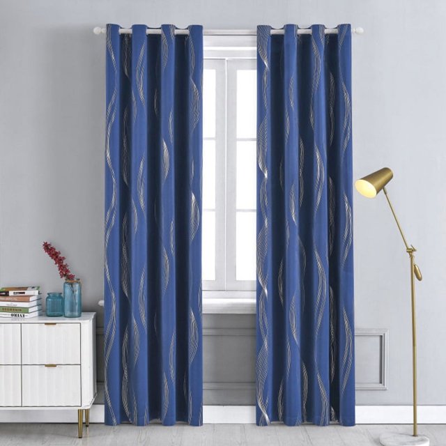 Cortinas opacas para dormitorio, con aislamiento térmico y reducción de ruido, con estampado de ondas y láminas, para patio y puerta corrediza de vidrio (1 panel, 132 x 213 cm)