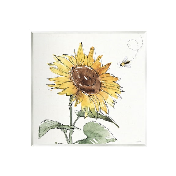 Stupell Industries Cheerful Sunflower Buzzing Bee Graphic Art Unframed Art Print Wall Art, Design by Anne Tavoletti