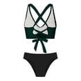 thumbnail image 7 of Women's High Waisted Bikini Sets 2 Piece Tummy Control Swimsuits V Neck Twist Front Bathing Suits(Dark Green,M), 7 of 7
