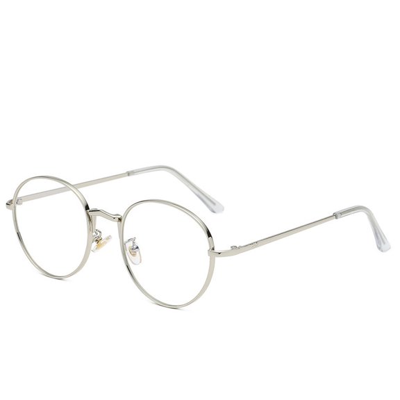 Retro Round Blue Light Glasses for Women Computer Glasses Big Eyewear Frame - silver