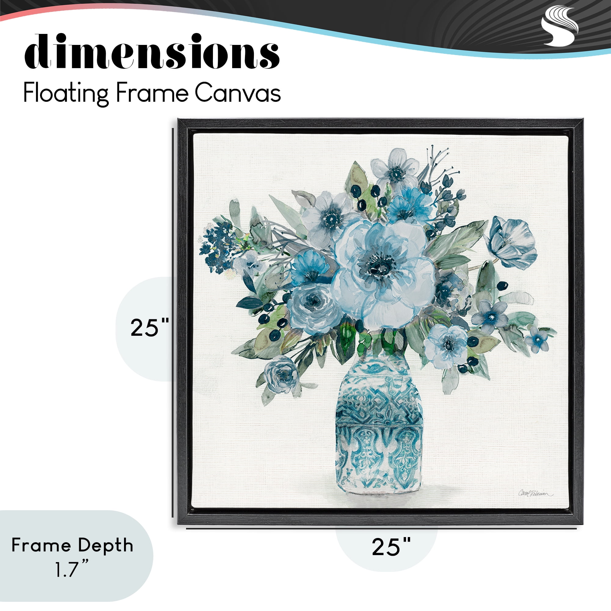 Stupell Industries Pastel Blue Botanical Bouquet Black Framed Floater Canvas Wall Art, design by Carol Robinson