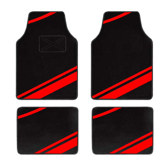 Leadwolf 4PCS/Set Car Floor Mats Universal for Peugeot Red Velvet Colored Stripe Waterproof Interior Carpet Mats Protection Accessories