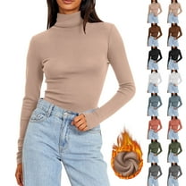 Fnooota Womens Thermal Tops, Pullover Turtleneck Slim Fit Fall Winter Thermal Undershirts Khaki Size S-2XL
