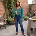thumbnail image 5 of Boho Tops for Women Hippie Dressy Casual Frayed Shirts V Neck Vintage Long Sleeve Gauze Blouses Raw Hem Beach Vacation Outfits XL Army Green, 5 of 8