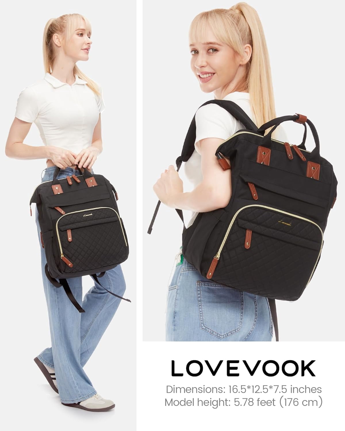 Lovevook Laptop Backpack for Women,Quilted Fashion Nurse Teacher Work Backpack Purses,Water-Resistant Travel Computer Bag for College Office Ladies Fit 15.6" Laptop