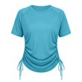 thumbnail image 4 of WAYUTE T Shirts for Women Short Sleeve Rash Guard Round Neck Side Drawstring Ruched Swim Shirt Sun Protection Sporty Top Solid Color Tshirt Casual Daily Wear,Sky Blue,XL, 4 of 4