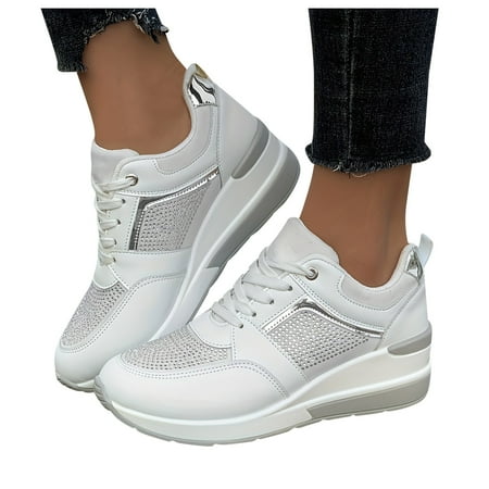 Oyedens Womens Platform Wedge Fashion Sneakers Waterproof Mid Heels Athletic Walking Work Shoes