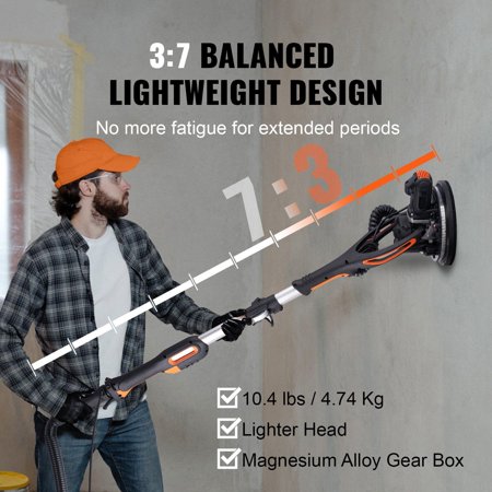 Drywall Sander 900W with Brush Motor, 800-1800 RPM Variable Speed & Self-Suction Dust Collection System