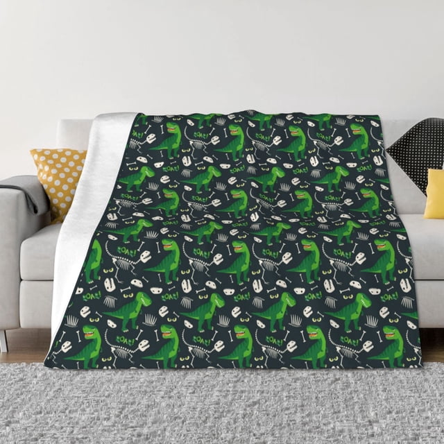 Fotbe Dinosaur and Bone Manta de Franela con Estampado, Manta Ultrasuave para Cama, Sofá, Auto, Hipoalergénica y Antibolitas-60"x50"