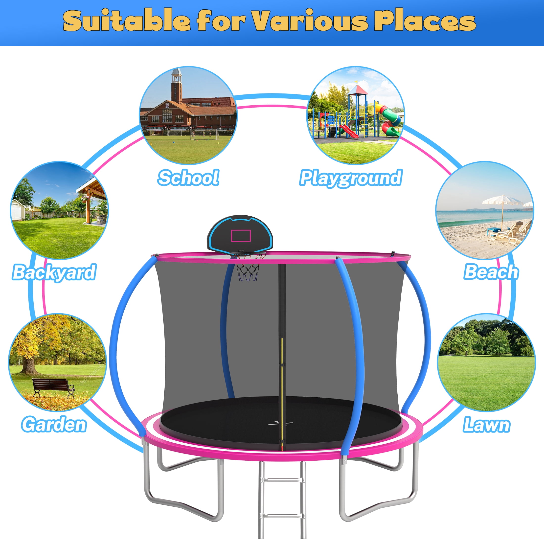 Trampoline for Kids and Adults, Segmart 10Ft Trampoline with Basketball Hoop & Enclosure Net