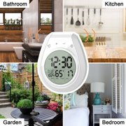 Digital Shower Clock Waterproof Bathroom Timer, Kitchen Wall Clock with Countdown, Temperature, Suction Cup Hanging Hole, White