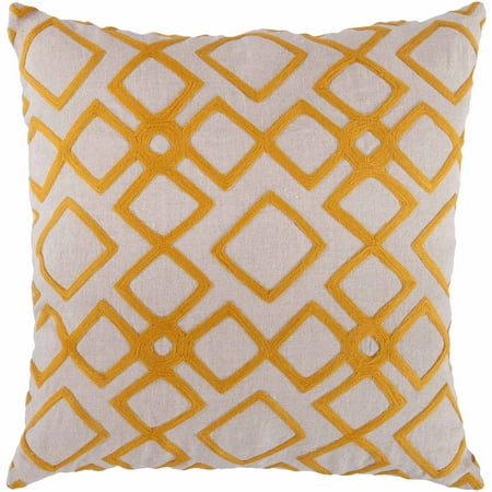 Art of Knot Beaumont Hand Crafted Wool Embroidery Linen Decorative Pillow with Poly Filler, Tangerine