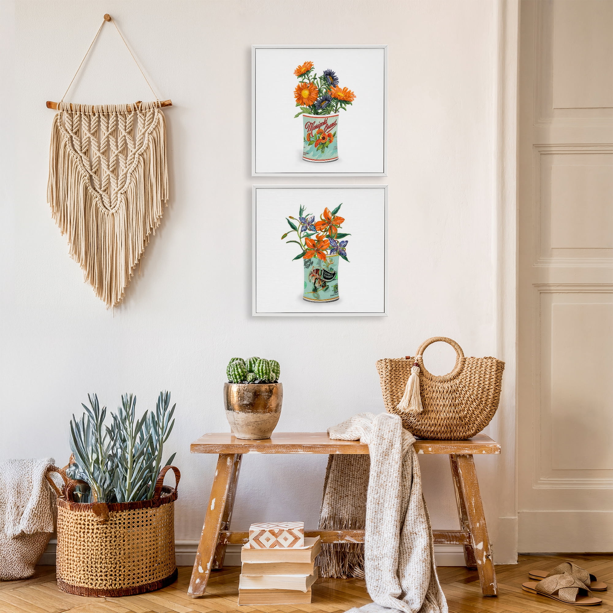 Stupell Industries Nostalgic Marigold & Lily Bouquets 2 Piece White Framed Giclee Art Set, design by Val Rhodes