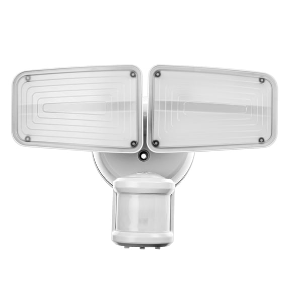 Home Zone Security Dual Brightness Motion Sensor Light - Outdoor Weather Resistant LED Twin Head 5000K Security Light with Standby Halo Light and Easy Connect Back Panel, White