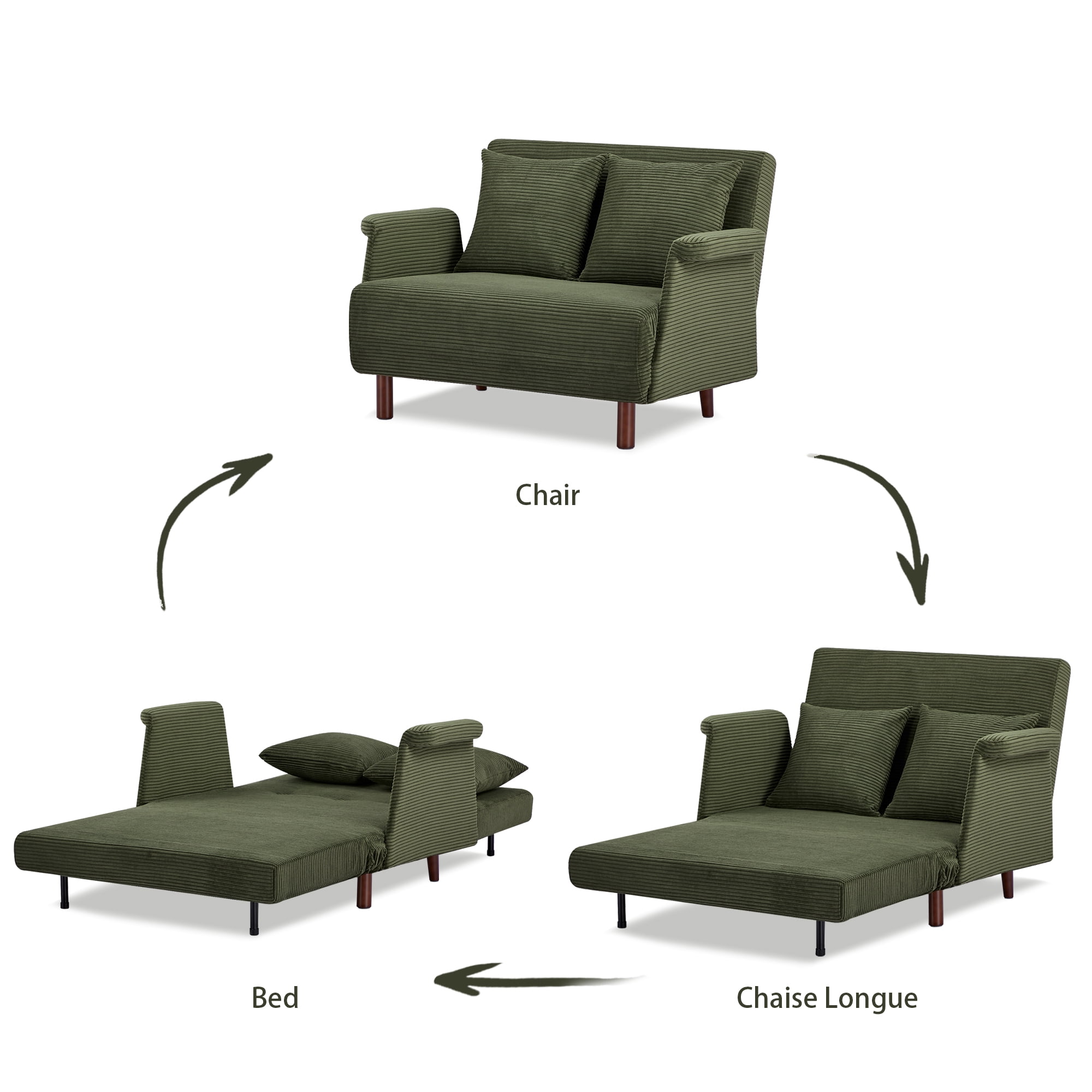 Artdeco Home Boston Convertible Futon Chair Darck Olive Green, Velvet Medium Pillows Included, Multi-Position 6 in Sofa, Futon Chair