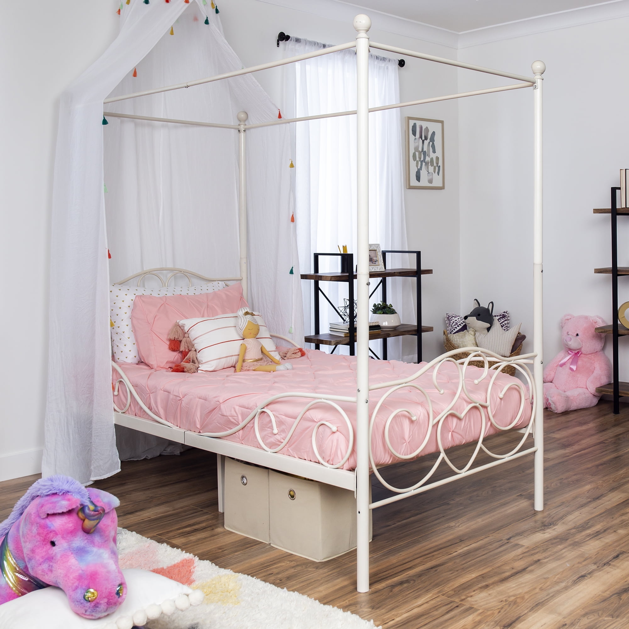 Best Choice Products 4 Post Metal Canopy Twin Bed Frame W Heart