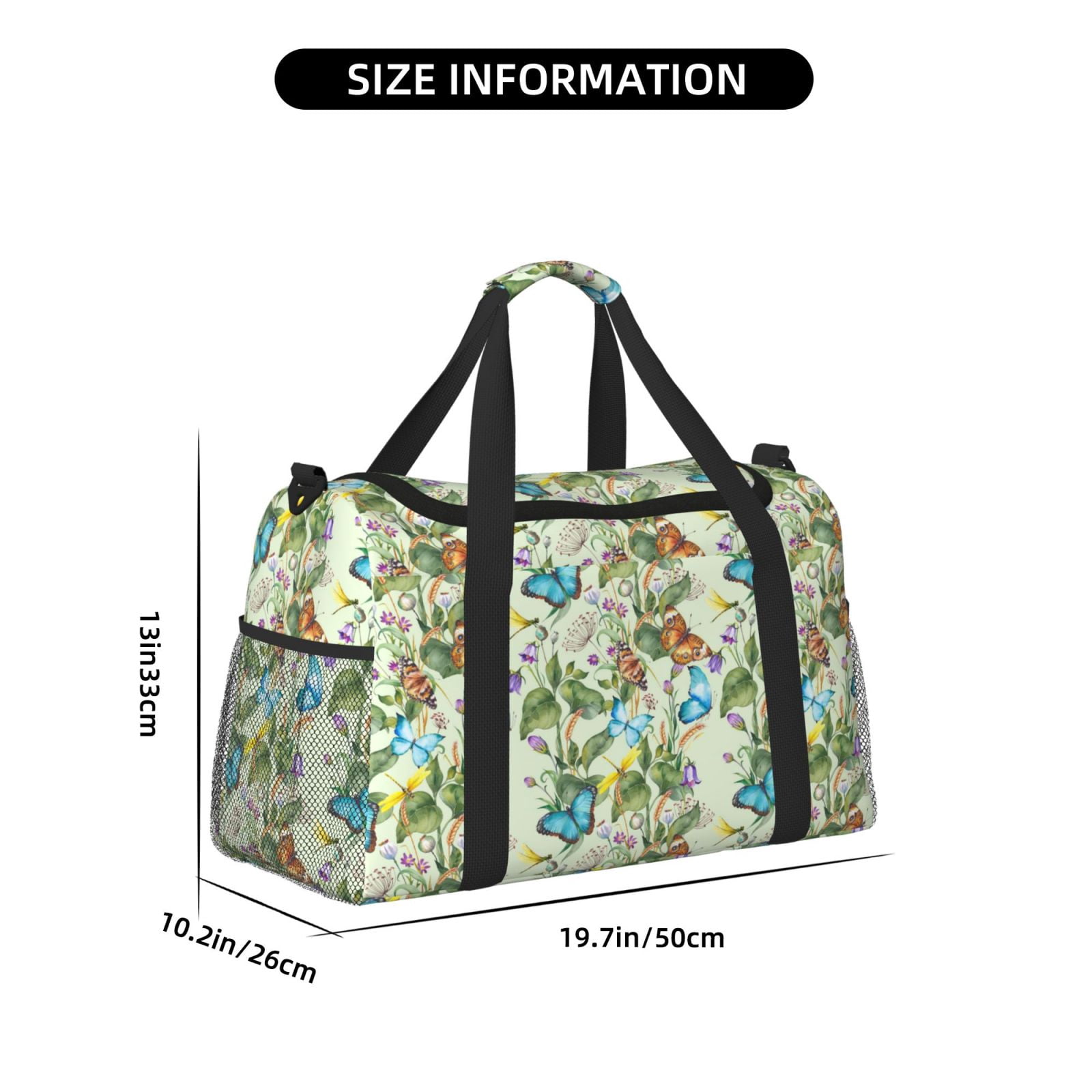 Fuzoiu Meadow Plants And Butterflies Print Travel Duffle Bag,Carry On Tote Bags,Duffel Bag,Sport Gym Bag, Hospital Bag for Labor and Delivery, Overnight Bag,Luggage Bag