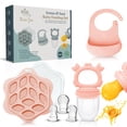 thumbnail image 1 of Set de alimentación Minie Joo para bebé con alimentador de frutas y mordedera, con babero rosa, 1 of 7
