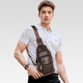 thumbnail image 2 of Kwuty Genuine Leather Sling Crossbody Bag,Fashion Chest,Casual Shoulder Bag for Men Women Work Travel Cycling（Brown）, 2 of 6