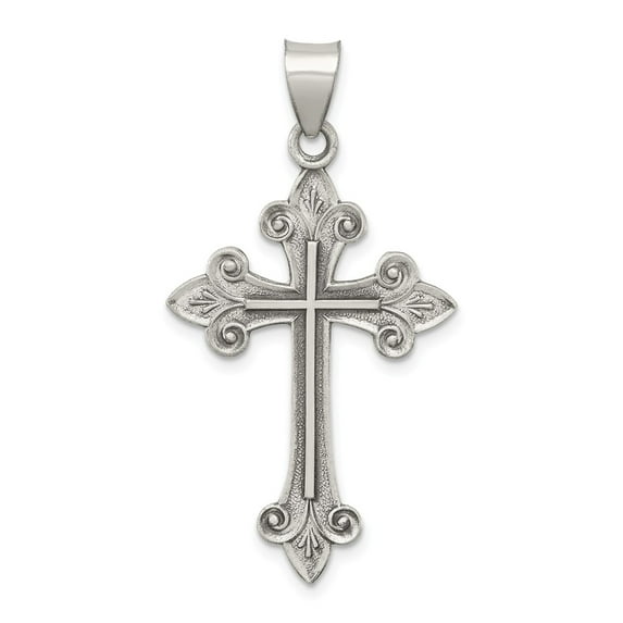 FB Jewels Sterling Silver Antiqued, Textured and Brushed Latin Cross Pendant
